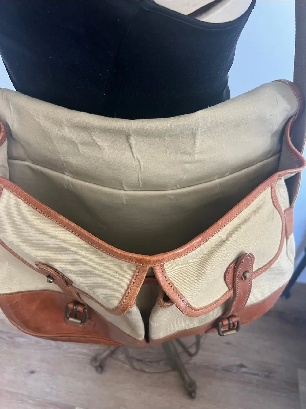 Vintage Canvas leather England Messenger Bag with Brown Leather Trim - Beige